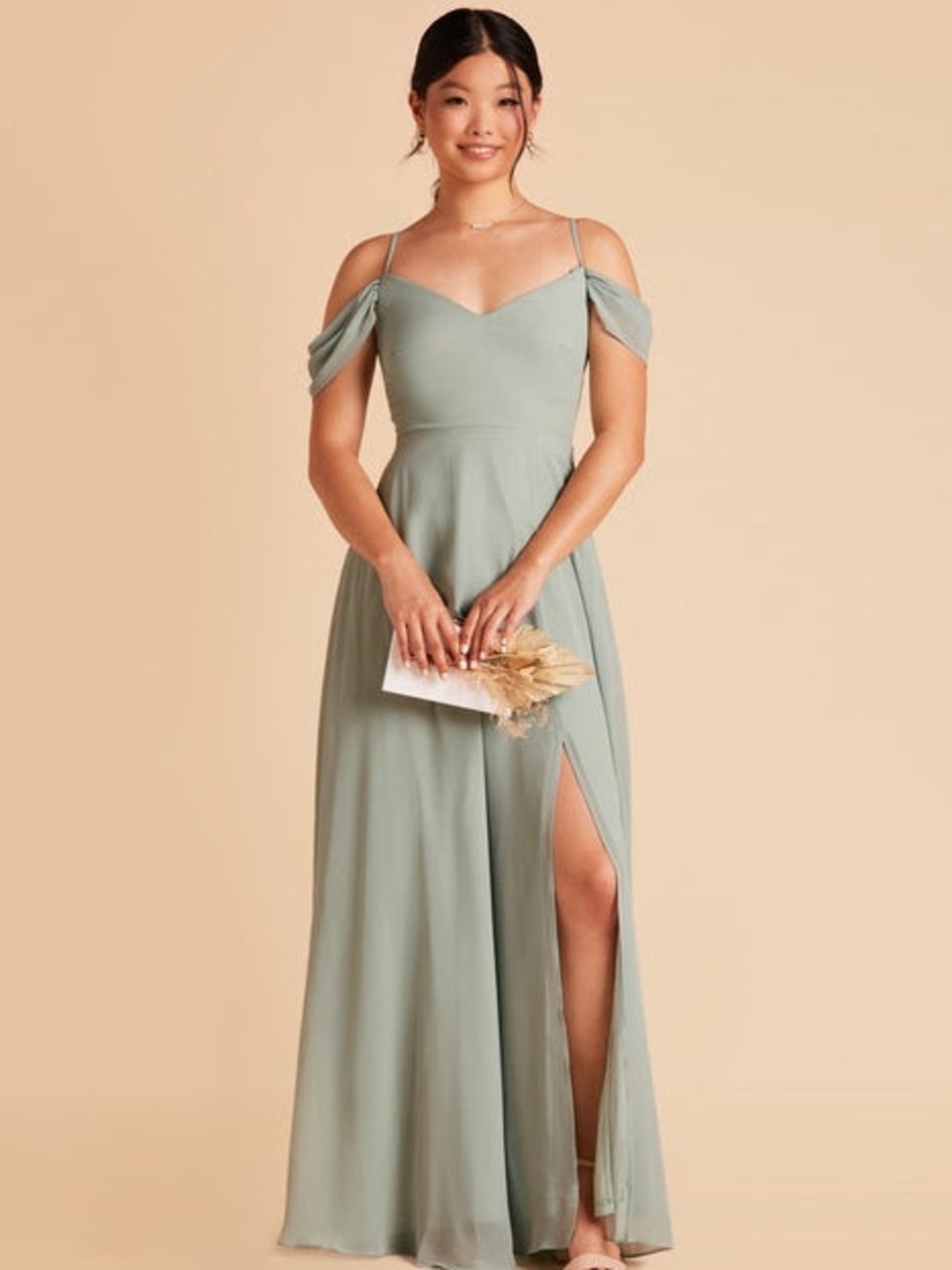 Birdy Grey Sage Green Devon Convertible Chiffon Dress with Side Slit